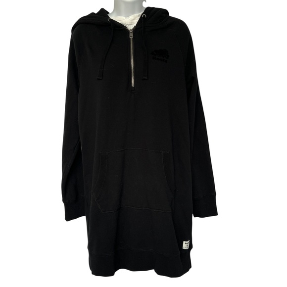 Roots Hoodie 33" Long 1/4 Zip Black Size M Kangaroo Pocket - Picture 1 of 6